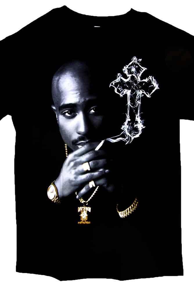 Tupac Shakur 2Pac Cross US Screen Printed Hip Hop T-Shirts image