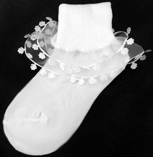 Girls Frilly Socks With Rose Flower Lace - White ( # GNS004) image