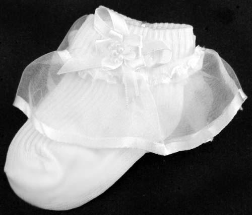 Infant Frilly Socks With Beads & Large Lace - White ( #GNS2123) image