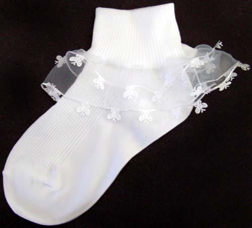 Girls Frilly Socks With Butterfly Lace - White Color ( # GNS005) image