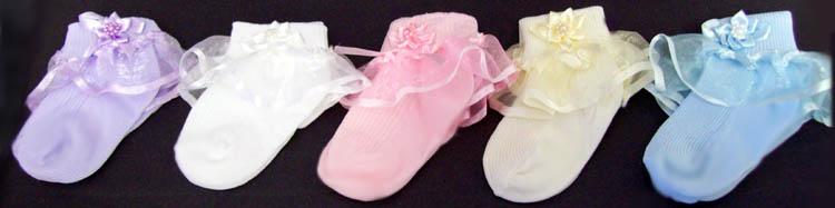 Infant Frilly Socks With Beads & Large Lace- In Color (# GNS2123) image