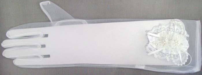 White  Sheer  Gloves  With  Bow/Beads/Ribbon - Elbow Length image