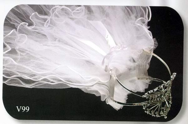 White Veils   With   Rhinestones  Cross  Tiara image