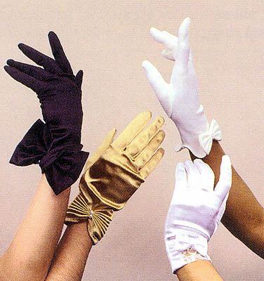 Satin Gloves With Shirred & Pearl - For Women. Wrist Len (# 2225) image