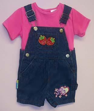 2Pc Girls Embroidered Blue Denim Shortalls : New Born ( #60408G) image