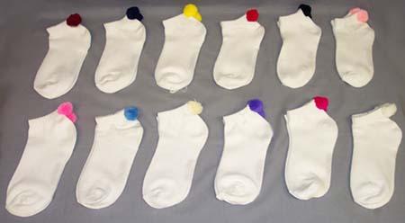 Girls White Crew Socks - With Pompom ( # OR 2305 BL - A) image