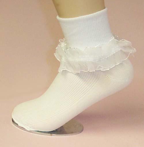 Girls Designer Ruffled Socks - All White ( # GNS 2020 WHT) image