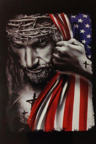 3.5 X 5 Sticker Jesus with American Flag (TRST-9) image