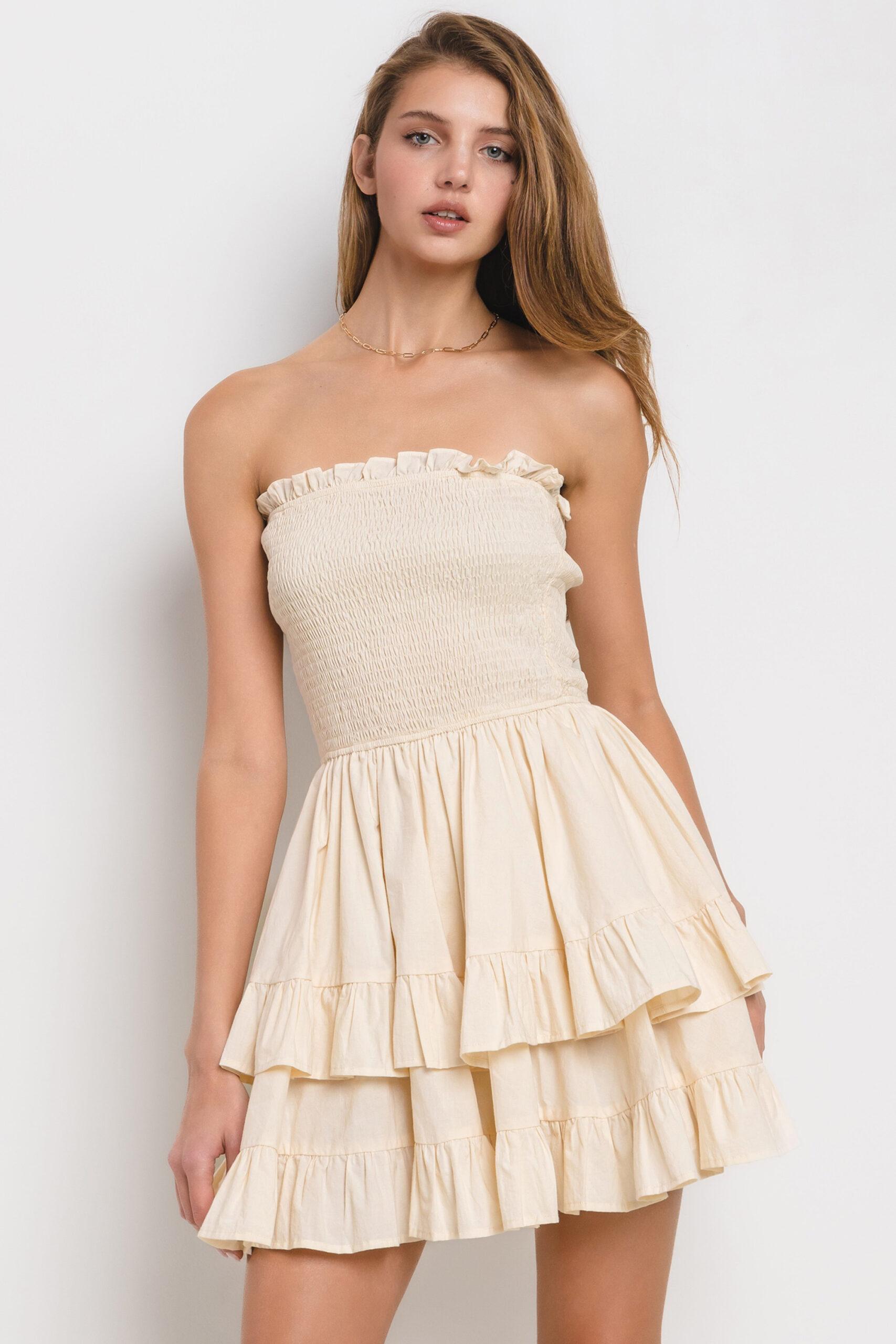 MD1005 - Strapless shirred cotton-blend poplin mini dress image
