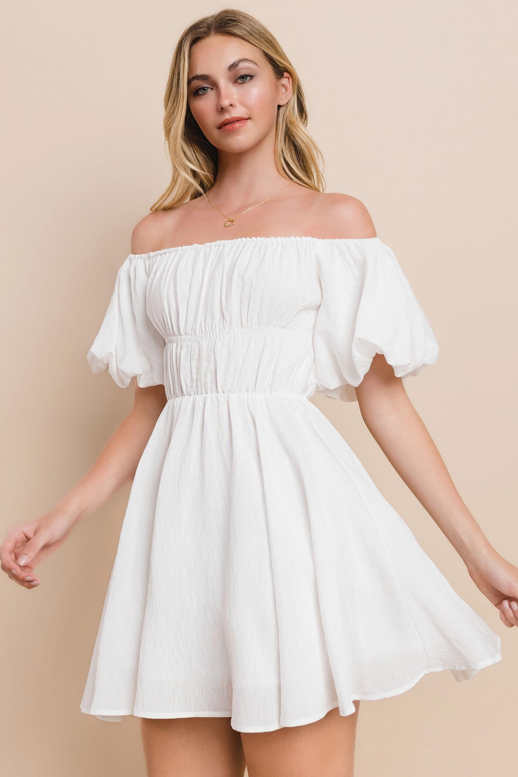MD1029 - Puff sleeve off shoulder dress image
