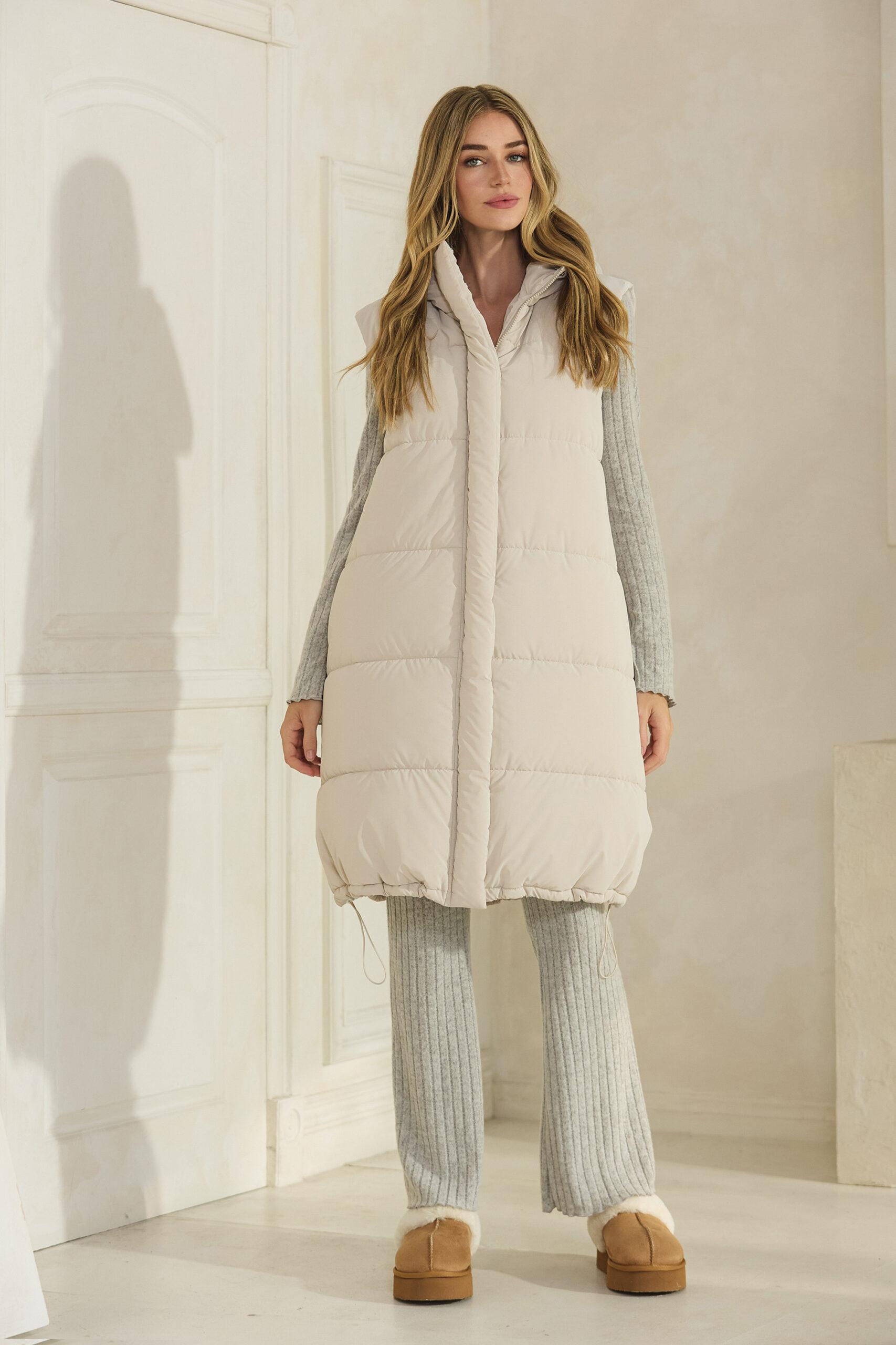 MJ2039 - Hooded long puffer vest image
