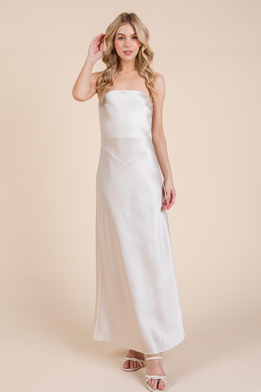 MD1769S - Tie back satin strapless maxi dress image