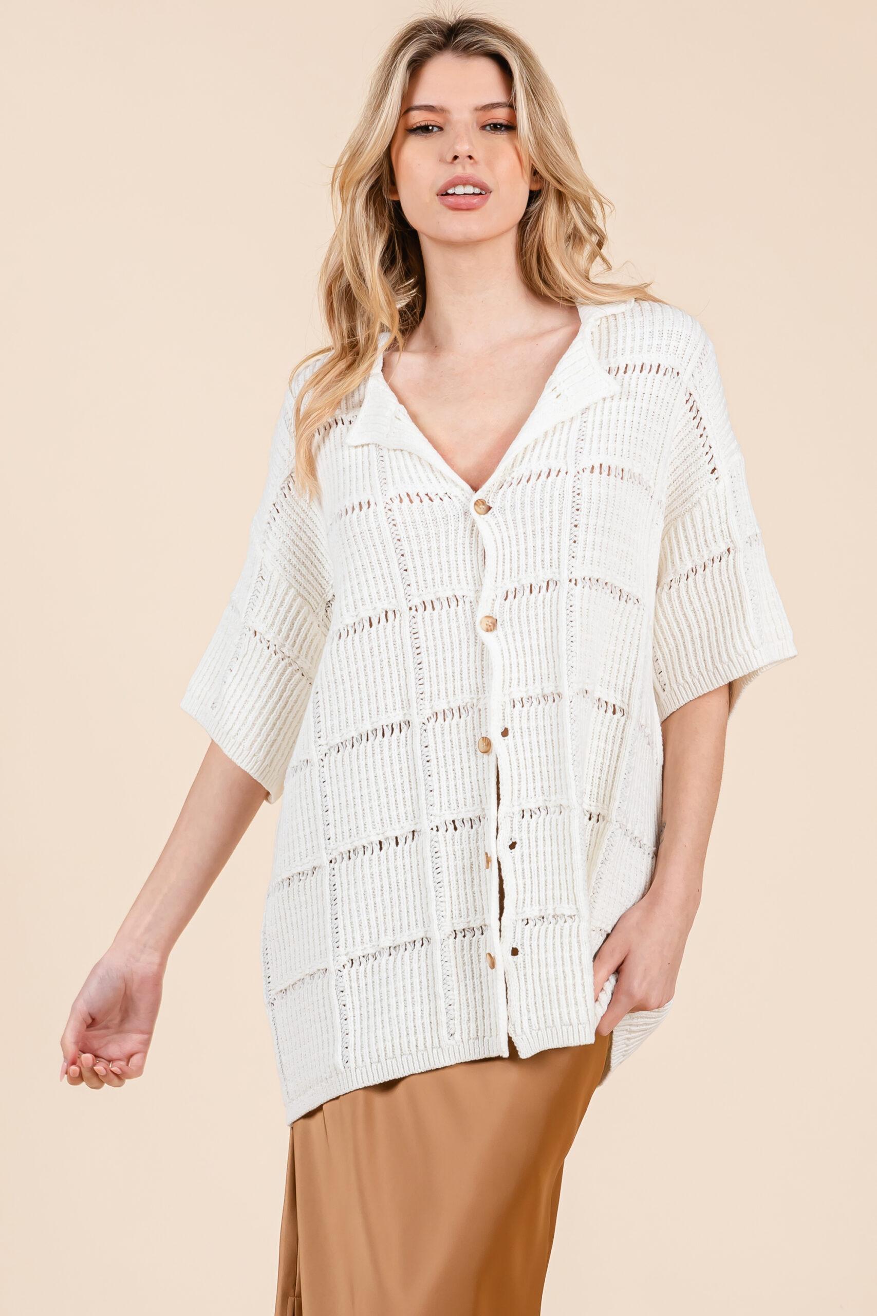 MTS2477 - Open-Stitch Button-Down Knit Shirt image