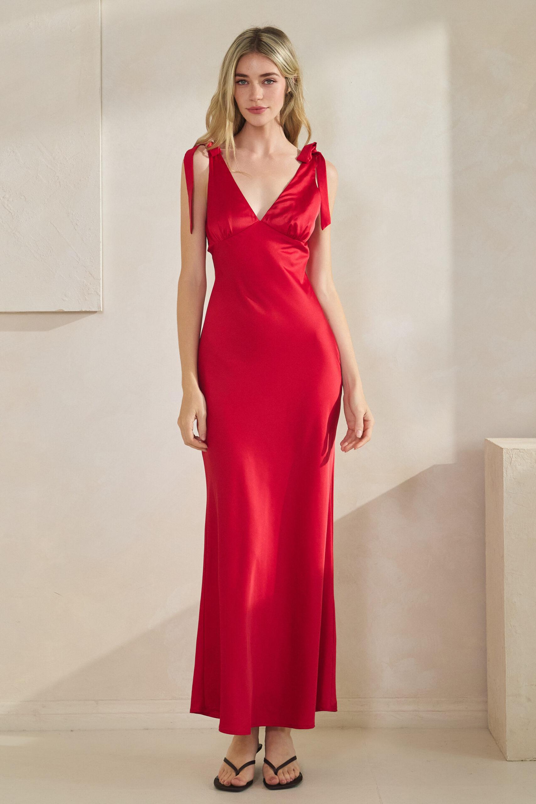 MD2860 - Satin Tie Shoulder Maxi Dress image