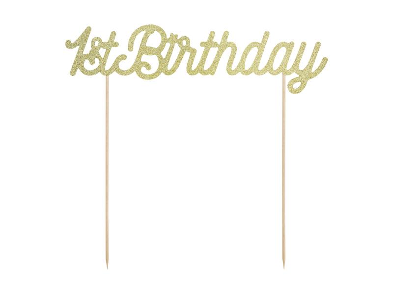 "Cake topper 1st Birthday, gold"