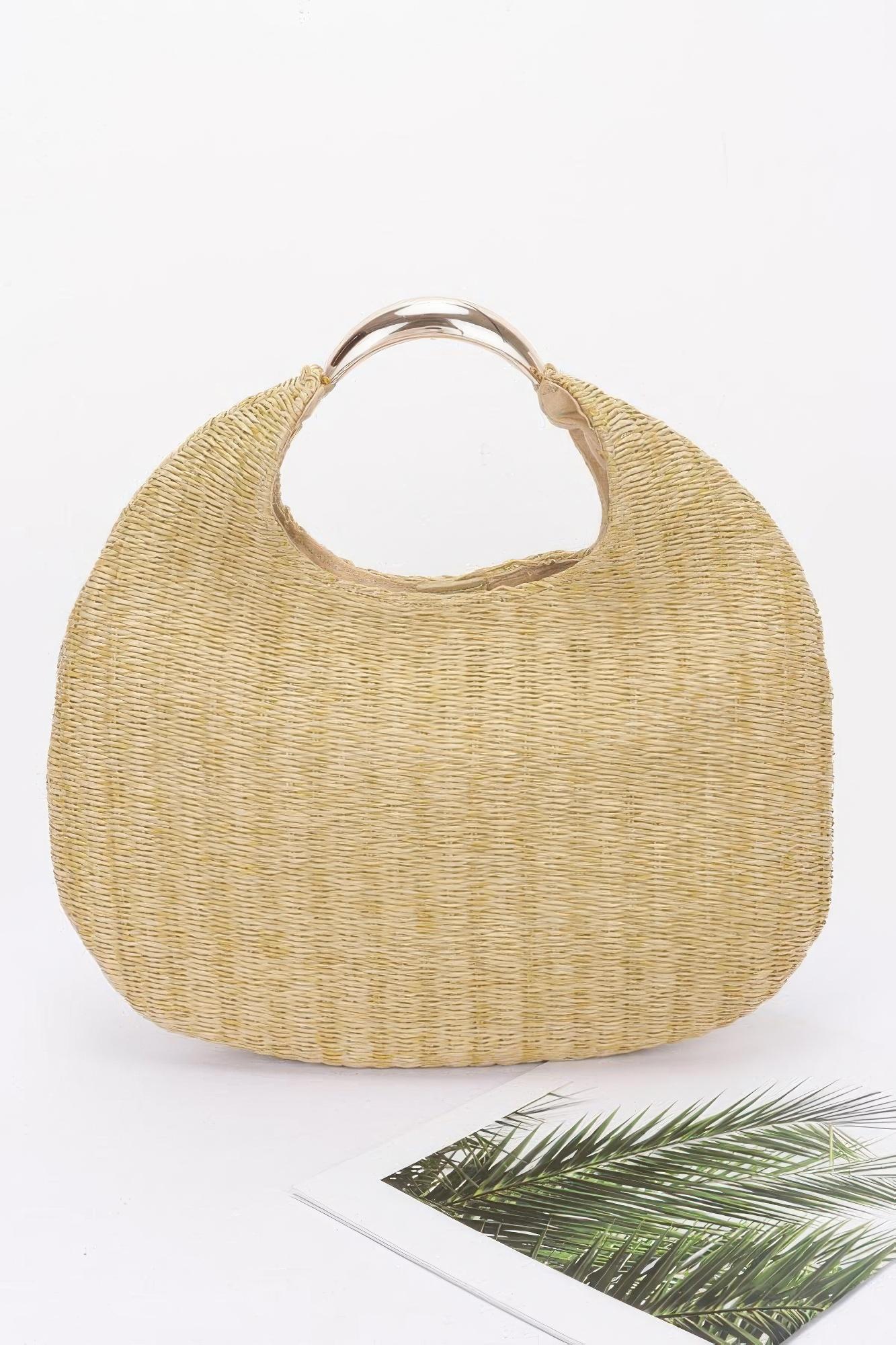 Faux straw metal handle hobo bag image