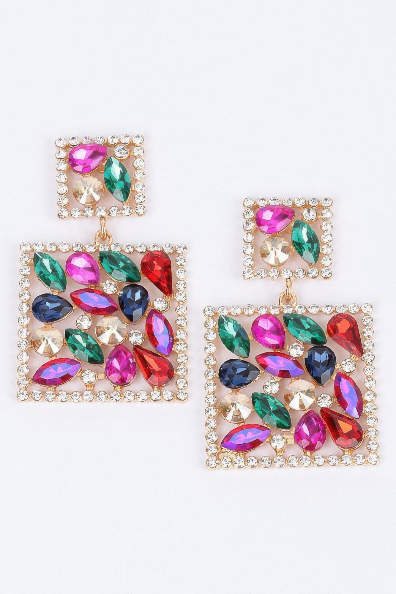 Square dangle rhinestone earring image