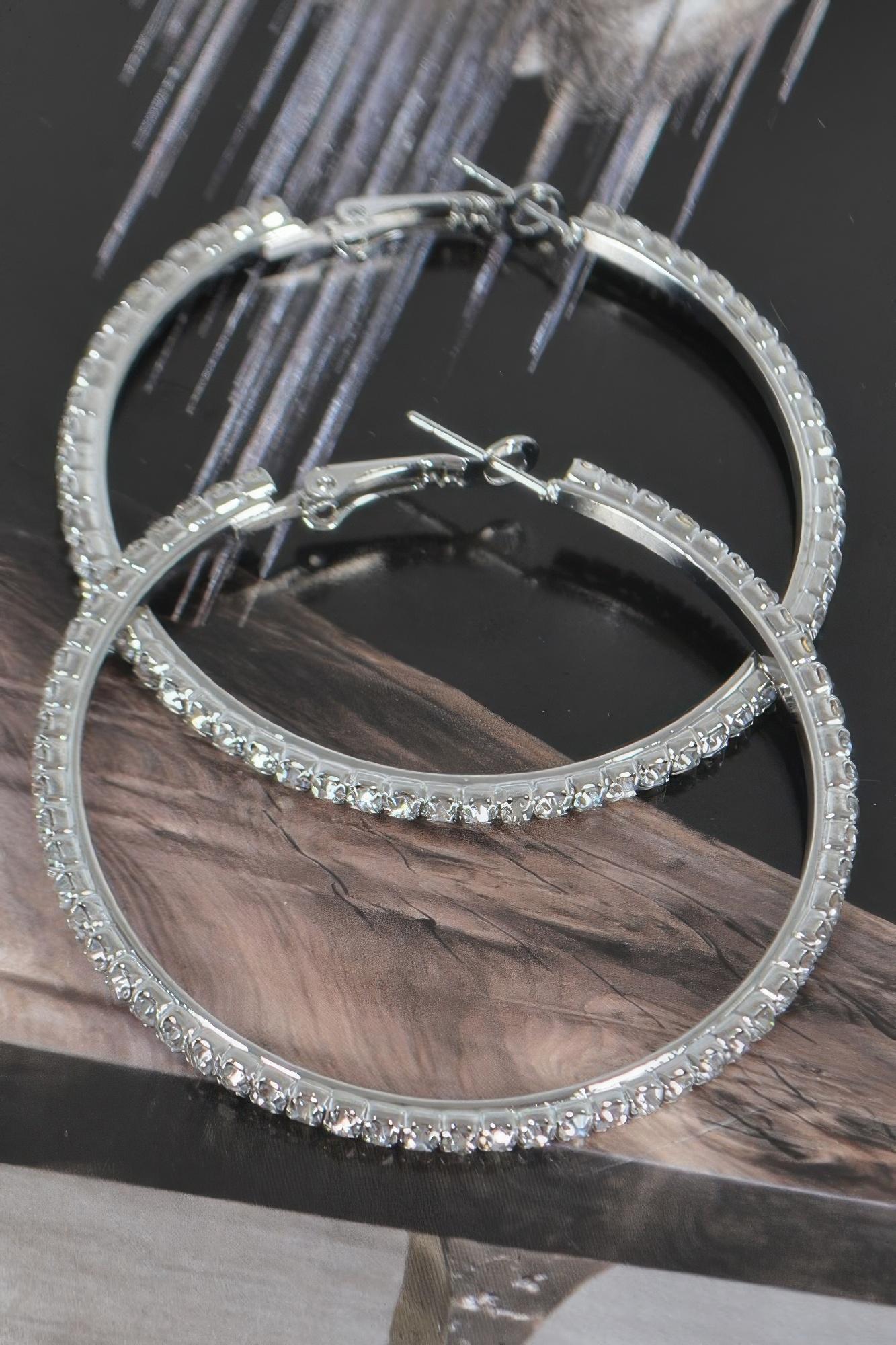 5cm double rhinestone hoop earrings image
