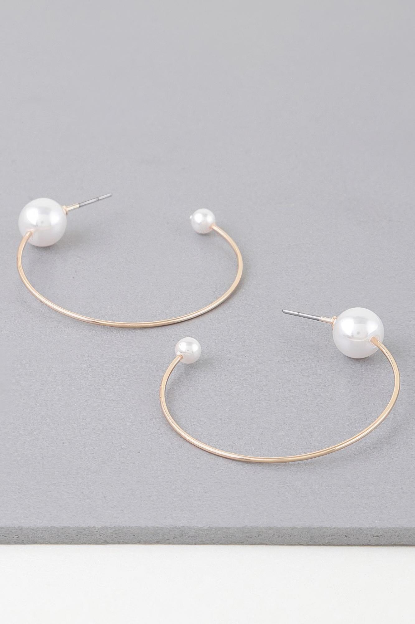 Shiny delicate pearl hoop earrings image
