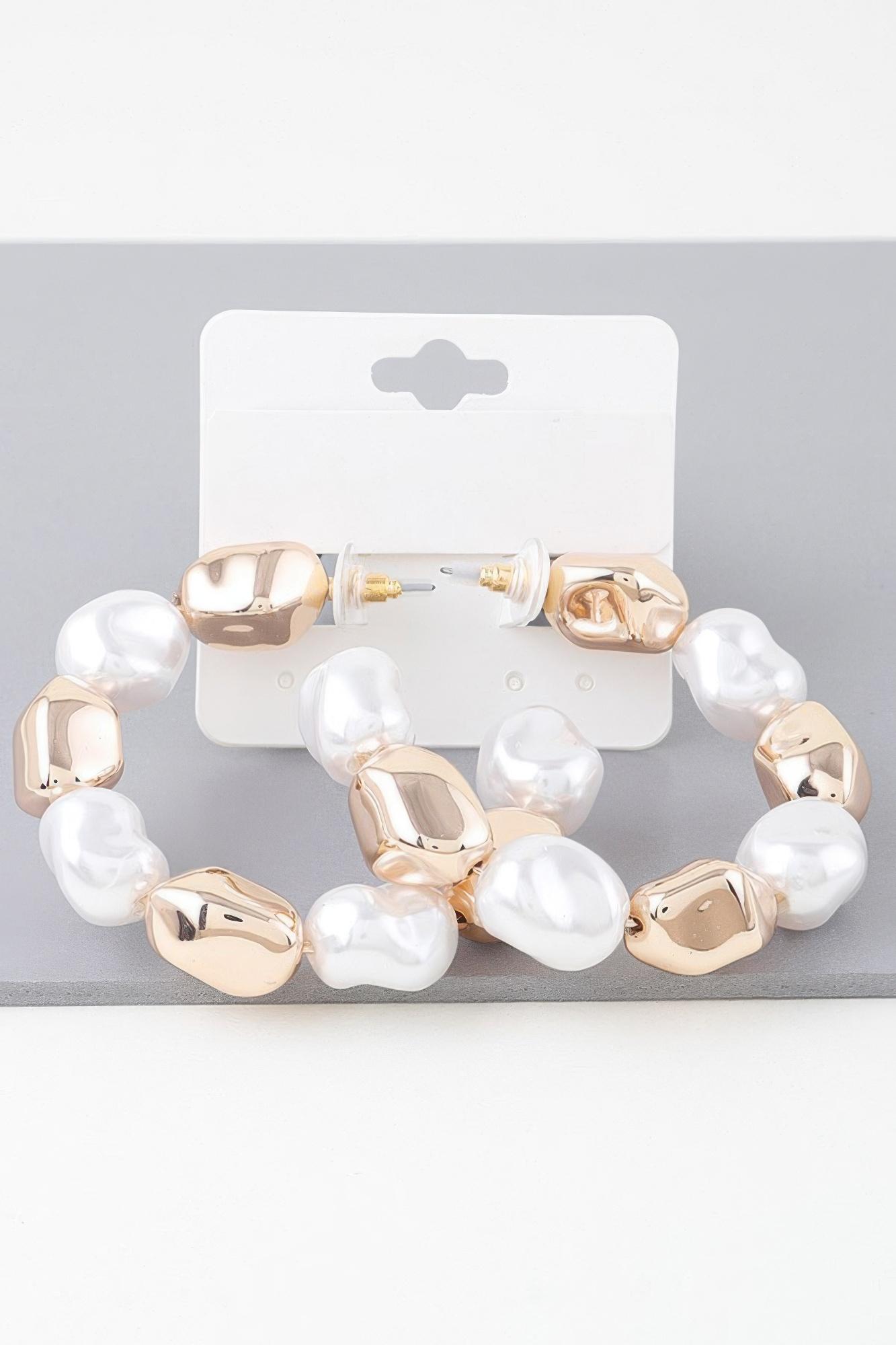 Shiny n pearl stone hoop earrings image