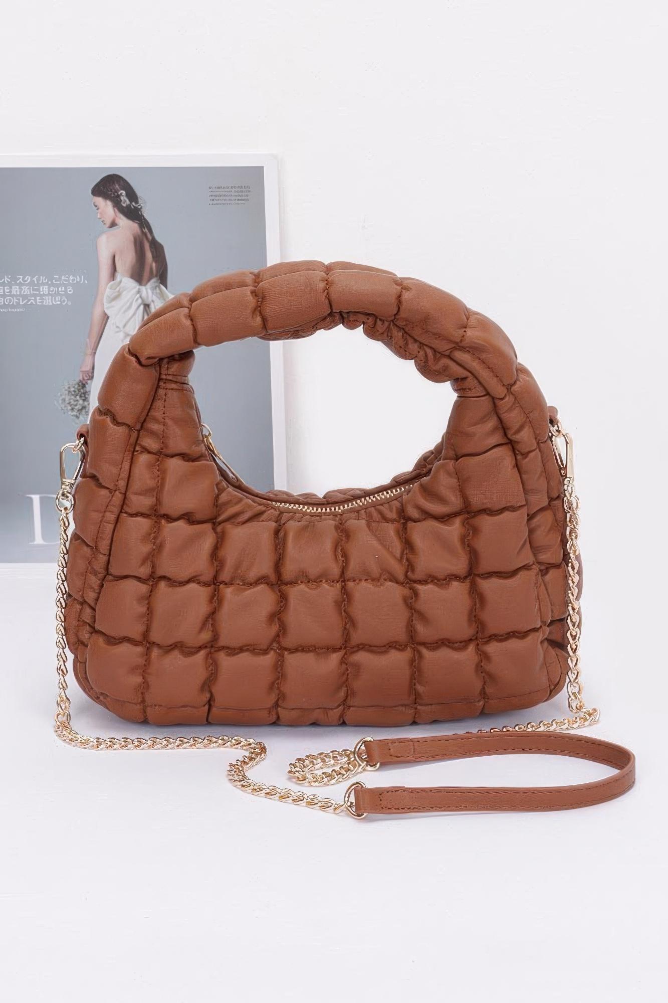 Quilted Faux Leather Padded Hobo Bag image