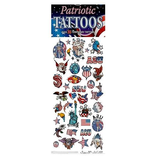 Patriotic Temporary Tattoo Sheet (includes 35 Tattoos/Sheet) Made in the USA! - Only 65 Cents/Sheet image