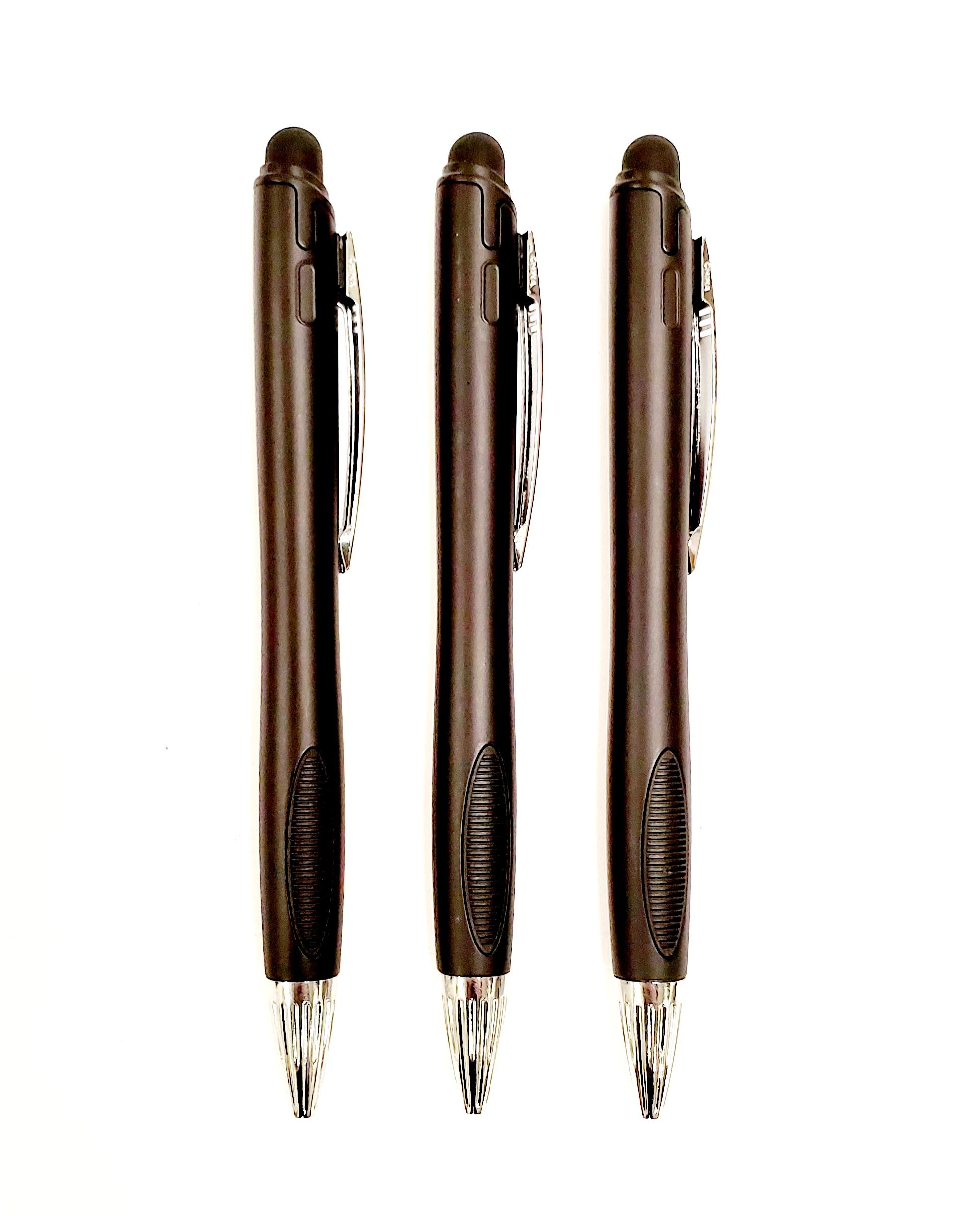 Thick Black Barrel Style Retractable Pens With Stylus- Black Ink image
