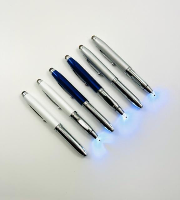 SMART LED PEN -Triple Function Light-Up LED Pull Cap Metal Ballpoint Pens with Stylus - Assorted Colors image