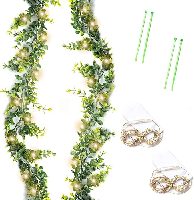 2 Pack - Artificial Faux Eucalyptus - Indoor Garland with Lights - Each 6 Feet - Item #6396 image