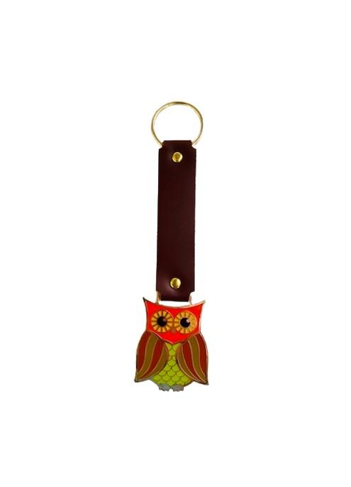 Retro Metal Owl with Leather Strap Keychain - 6 1/2" x 1 1/2" - Item #6625 C2710WL image