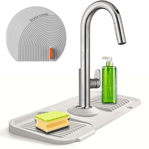 Sink Splash Guard - Silicone Faucet Mat - Drain Cover Included - GRAY SMALL - Item #6971 image