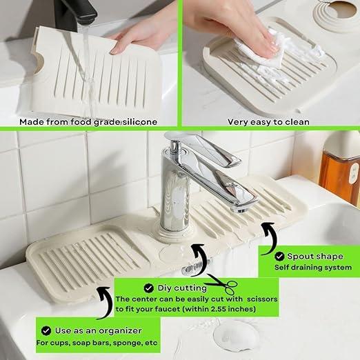 Sink Splash Guard - Silicone Faucet Mat - Drain Cover Included - CREAM SMALL - Item #6973 image