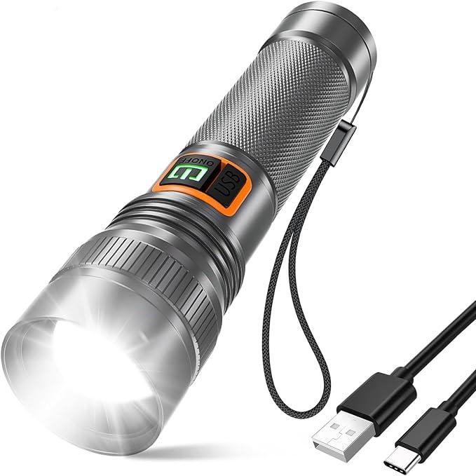 Rechargeable LED Flashlight - High Lumens - Zoomable - Waterproof - Batteries Included - Item #7866 image