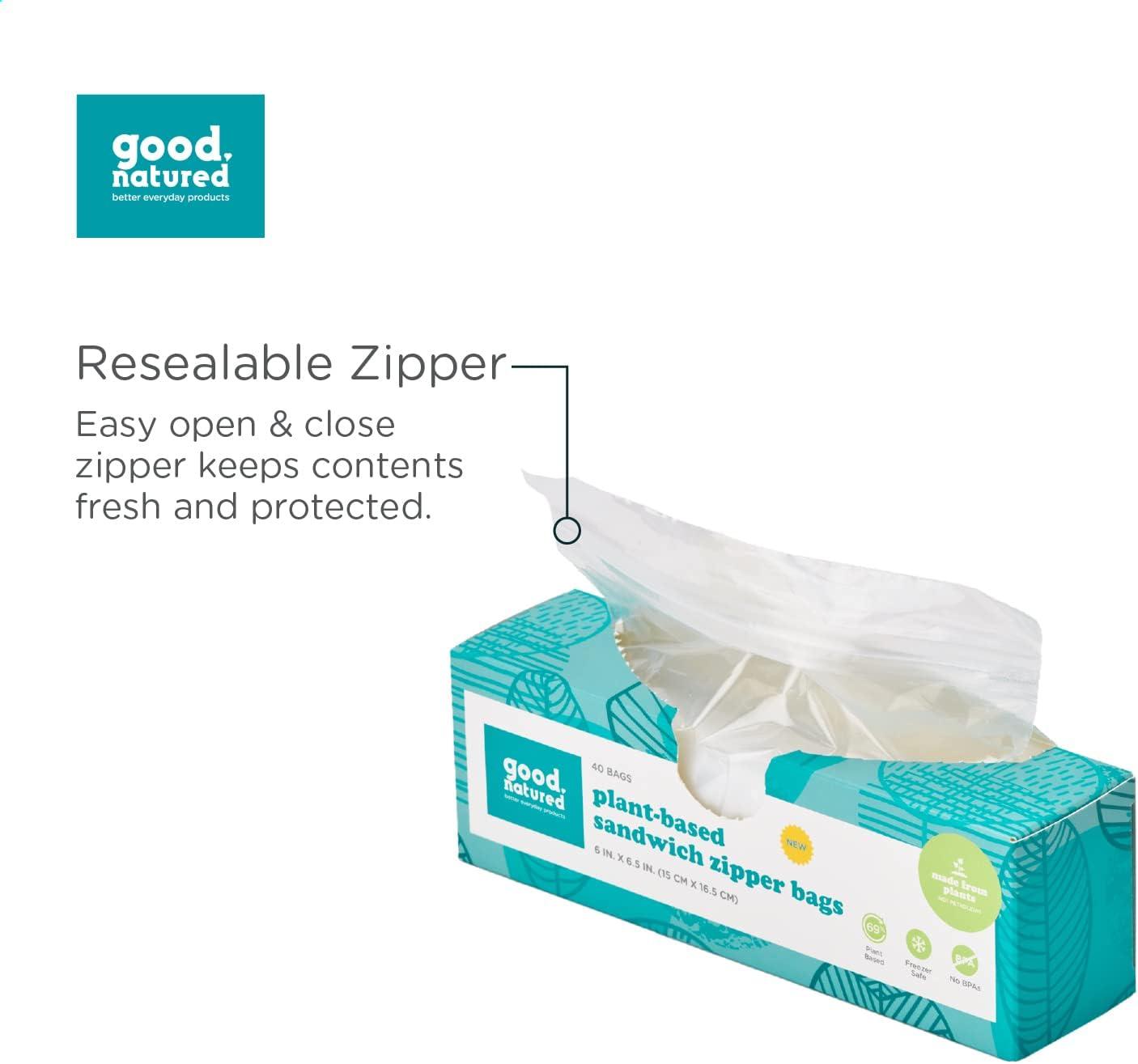Pallet Deal - Good natured Eco Friendly Plant-based Sandwich Zipper Bags, 40 Clear Bags, 6 x 6.5", Resealable, Freezer Safe - Item #7916 image