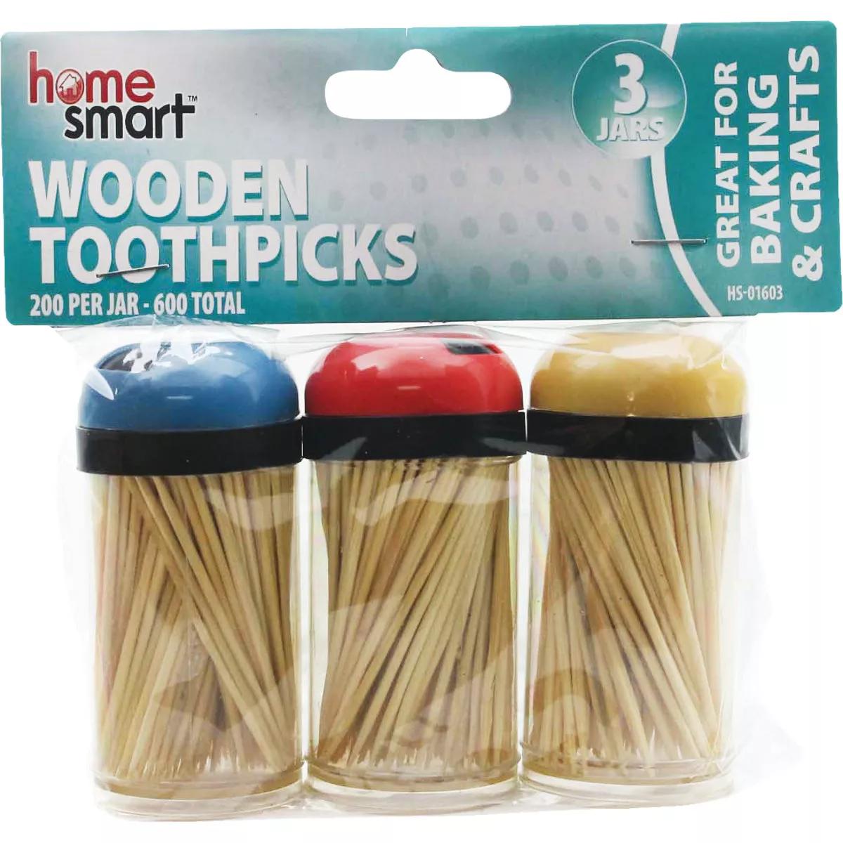 Home Smart Wooden Toothpick - 3 Jars - 200 Per Jar - Total 600 Toothpicks - Item #7993 image