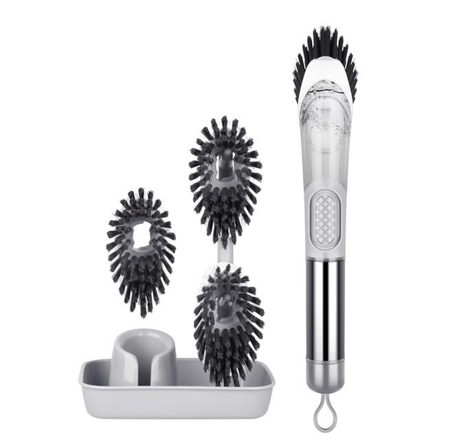 Soap Dispensing Dish Brush Set - Kitchen Brush with Stand - 3 Brush Replacement Heads - Item #8141 image