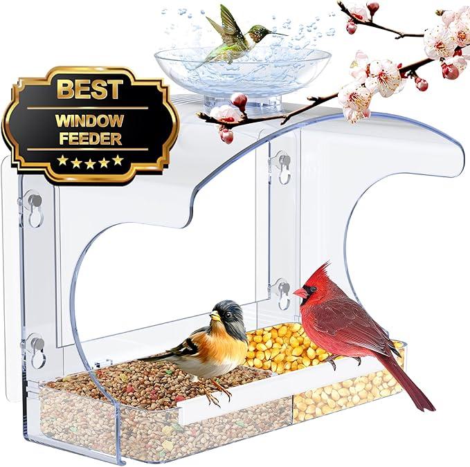 Goodeco Clear Window Bird Feeder - Outdoor Window Feeder with Strong Self-Adhesive Hooks - Bird Bath or Water Bowl - Item #8257 image