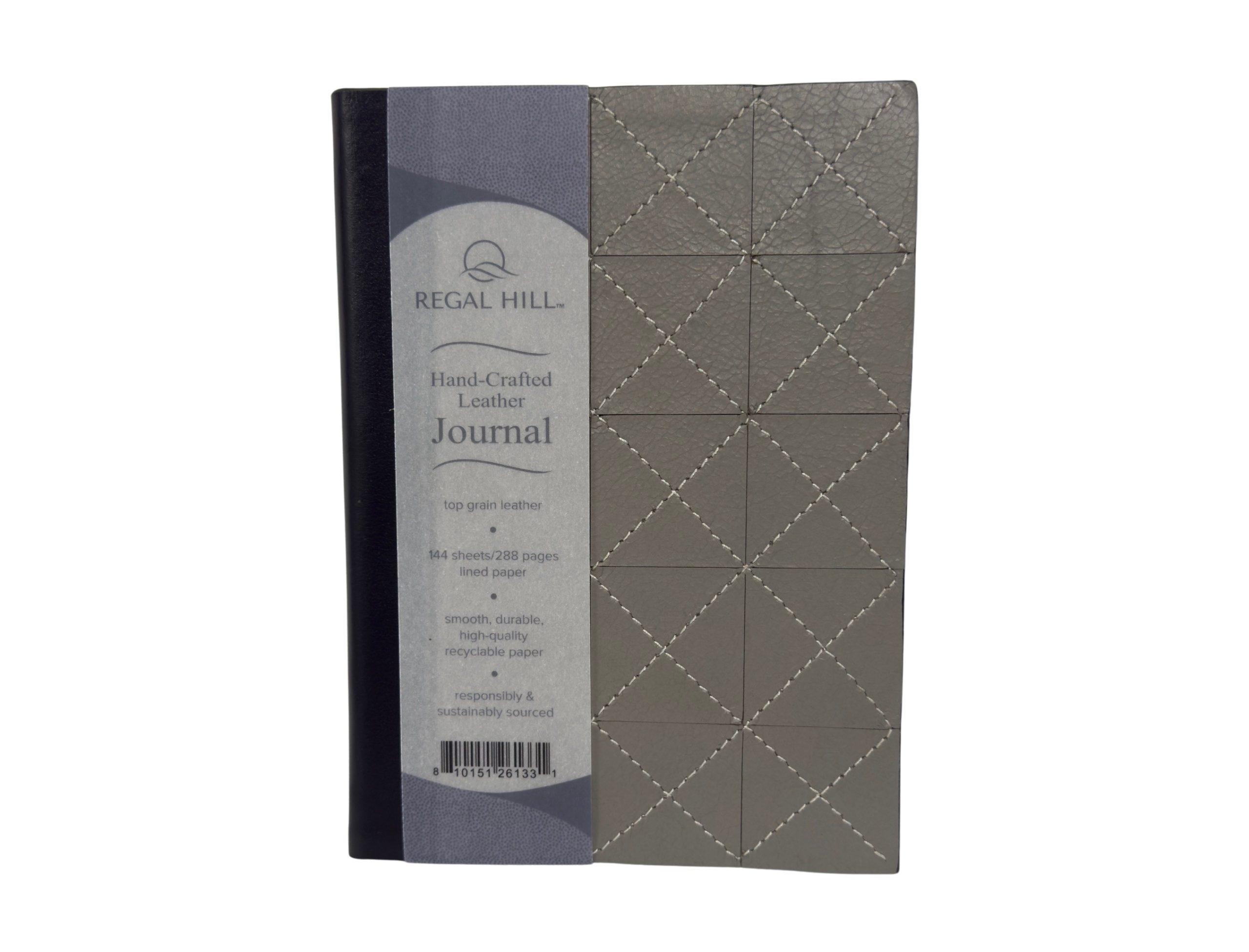 Regal Hill Top Grain Leather Journal - Narrow Rule -  Gray Patchwork Stitching & Brown - 5"x 7" - Item #8281 103400006 image
