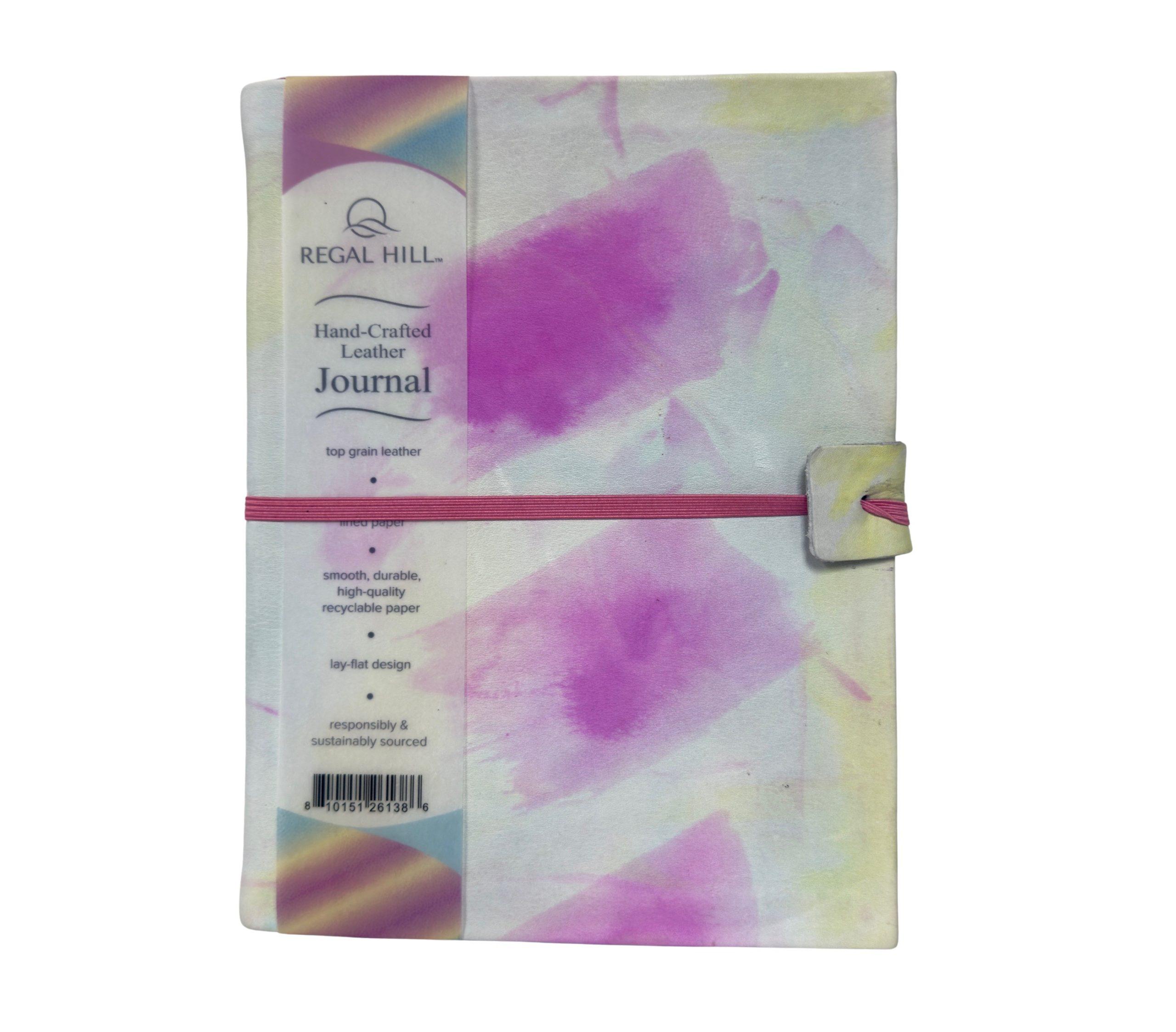 Regal Hill Top Grain Leather Journal - Narrow Rule -  Pink Yellow Abstract - 6"x 8" - Item #8277 1034000111 image