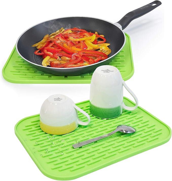 Set of 2 - Tatkraft Silicone Dish Drying Mat/Heat Resistant Silicone Trivet - 11.8 X 9.4 - Easy to Clean - Item #8252 image