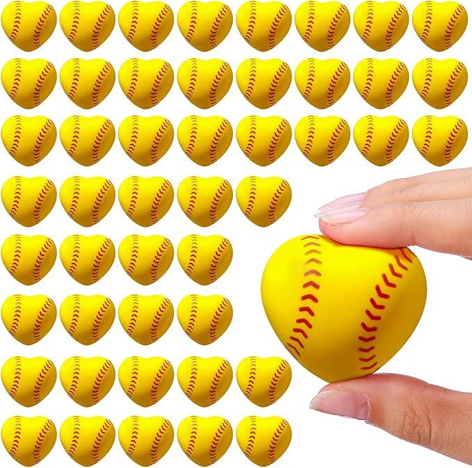 Mini Softball Baseball Stress Balls - Heart Shaped Stress Relief Foam Sports Balls - Yellow - Item #8261 image