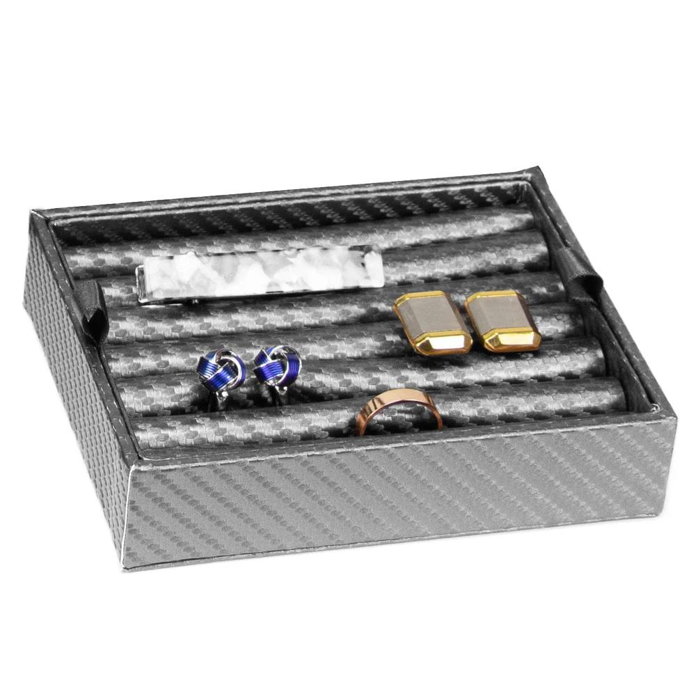 Houndsbay Ring & Cufflink Pillow Tray - Vegan Leather - Silver Carbon Fiber Style - Item #8340 image