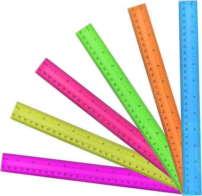 12 Inch Clear Ruler - Plastic Rulers for School, Home, or Office - Assorted Colors - Item #8360 image