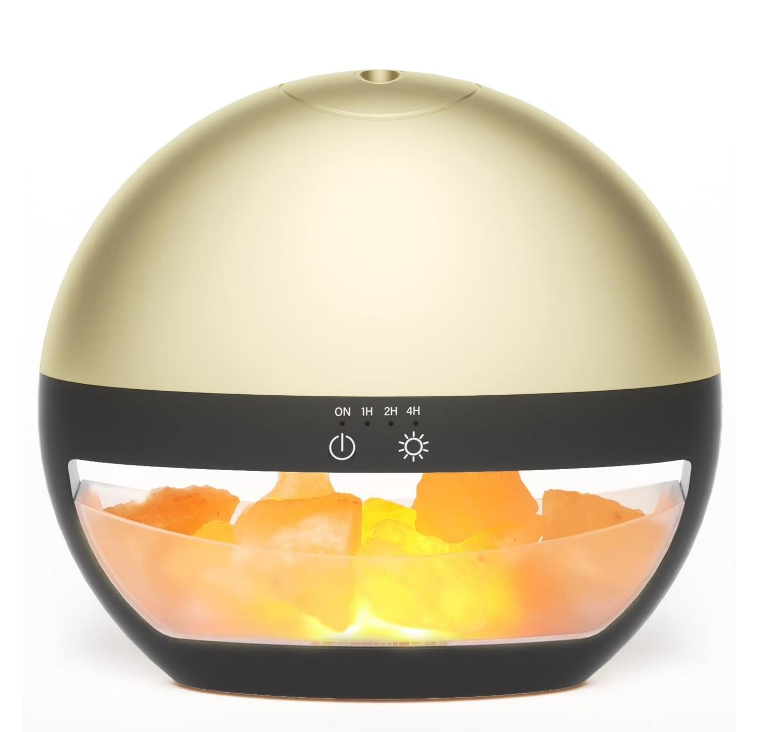 Ultrasonic Essential Oil Diffuser & Himalayan Salt Lamp - 100ml - Cool Mist Humidifier - Timer - Auto Shut-Off - Gold - Item #8505 image