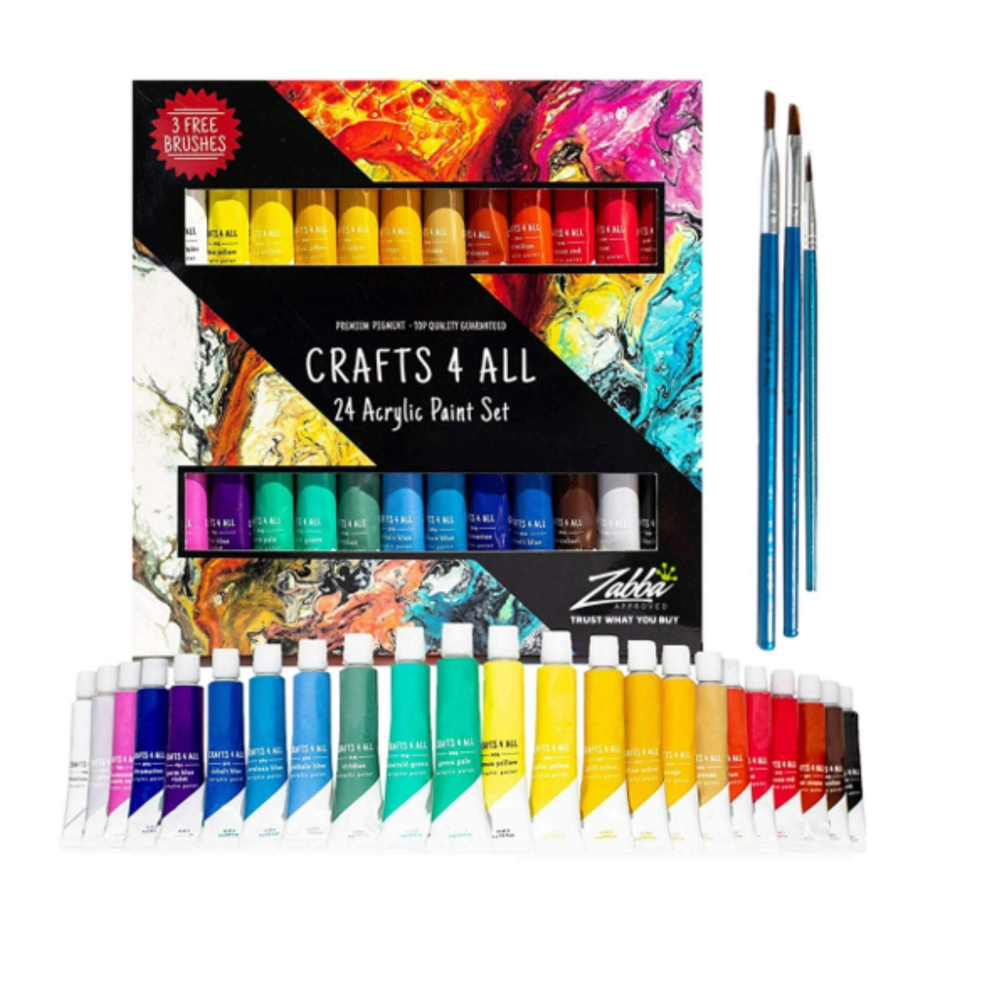 Crafts 4 All 24 Acrylic Paint Set with 3 Bonus Brushes image