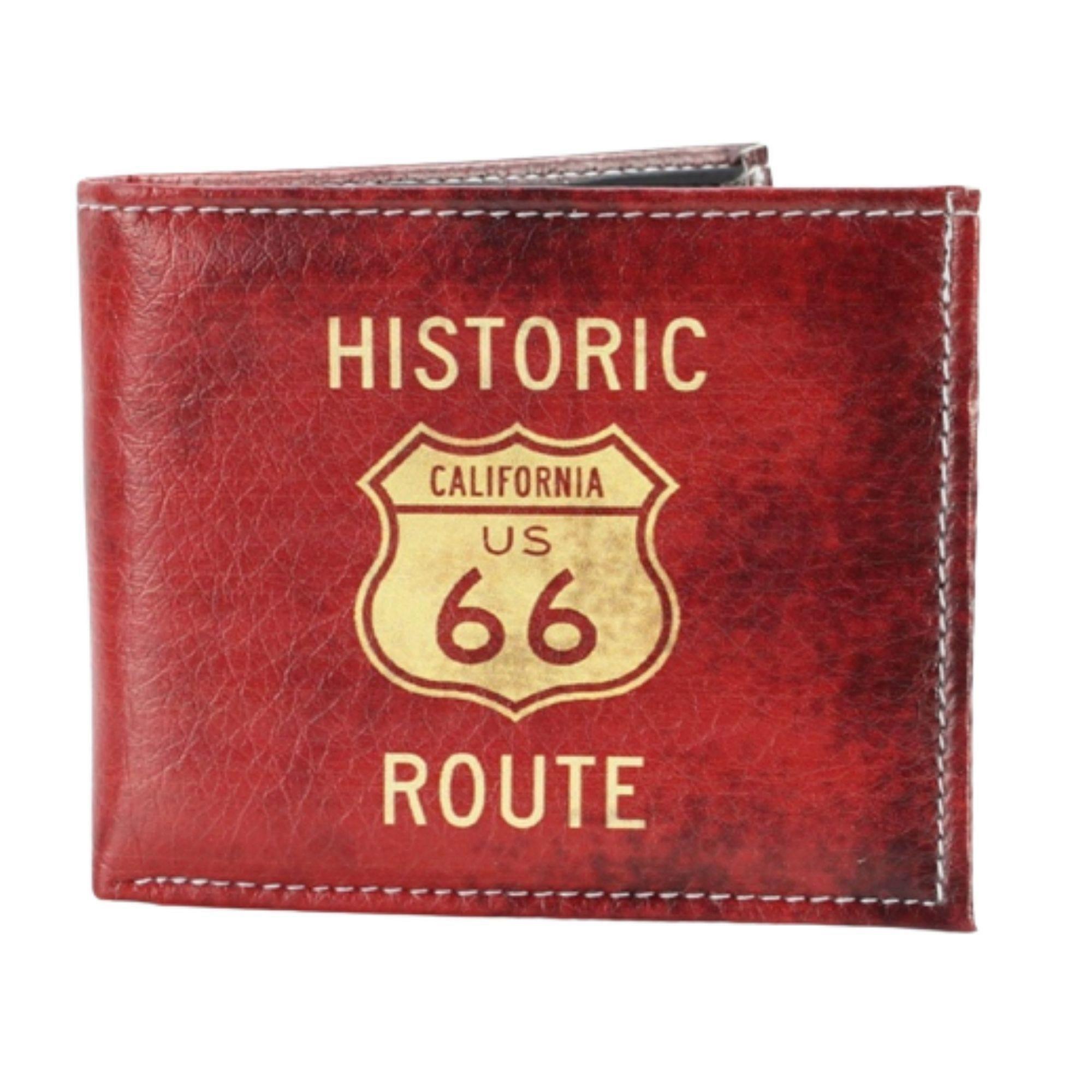 Faux Leather Bifold Wallet in Red with Historic Route 66 Design image
