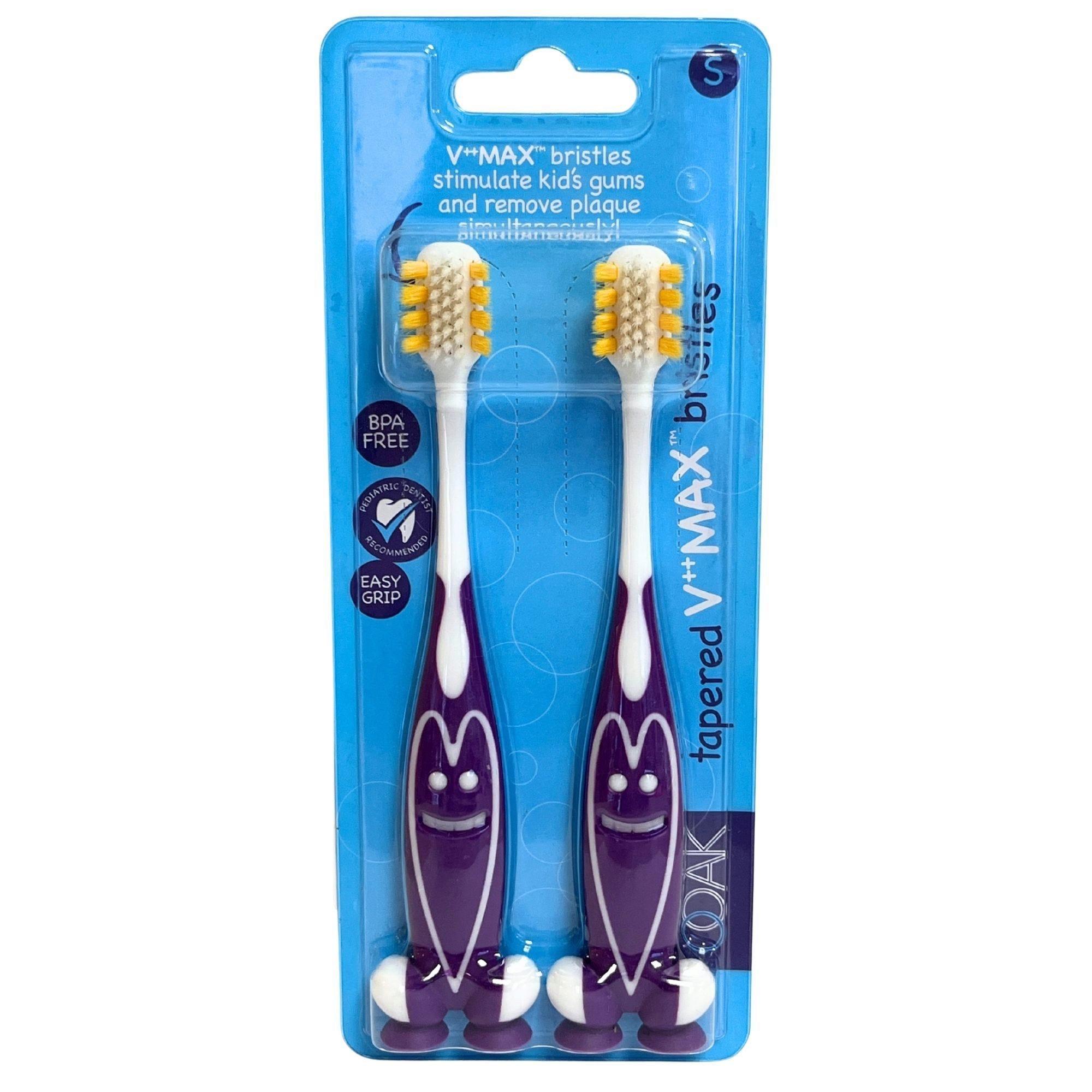 Two Pack V Max Kids Toothbrushes with Purple Smile Design image