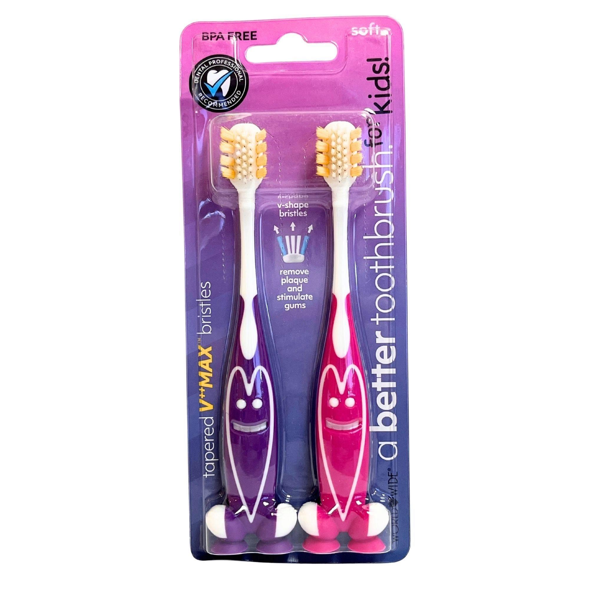 Two Pack V Max Kids Toothbrushes in Purple and Pink image