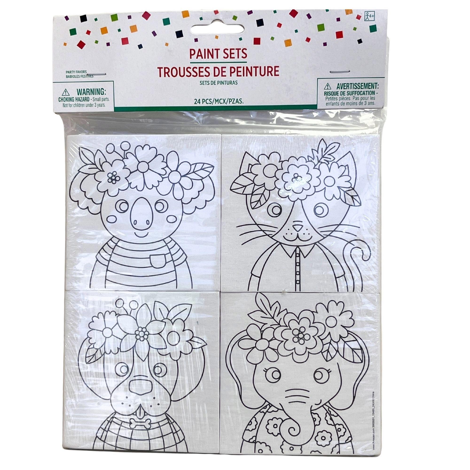 Kids Art Set with 8 Canvases with Different Animal Designs 8 Paintbrushes and 8 Paint Sets image