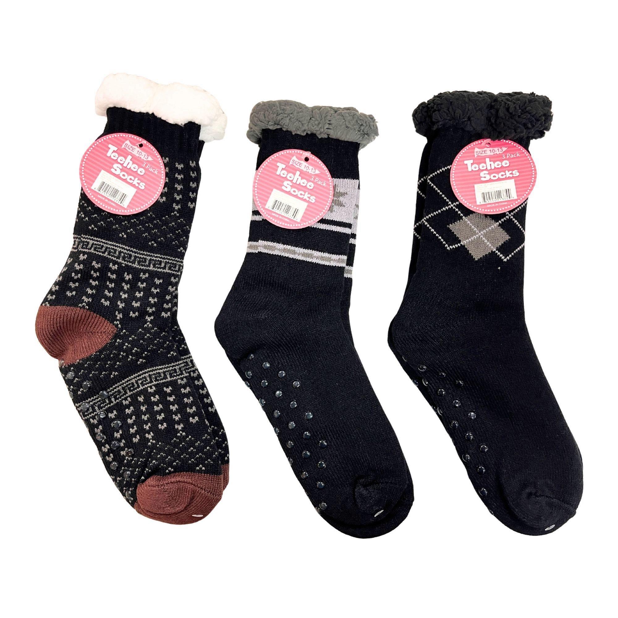 1 Pack Fuzzy Sock with Circular Grips in Assorted Winter Argyle Snowflake Designs image